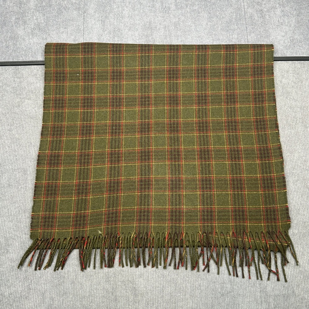 Olive Green Plaid Fringed Scarf Woven Tartan Wrap One Size Y2k